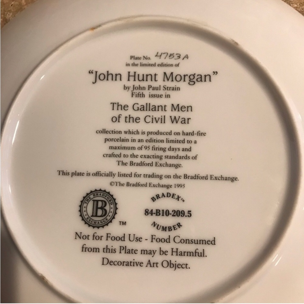Civil War decorative plate “John Hunt Morgan” - Picture 3 of 3